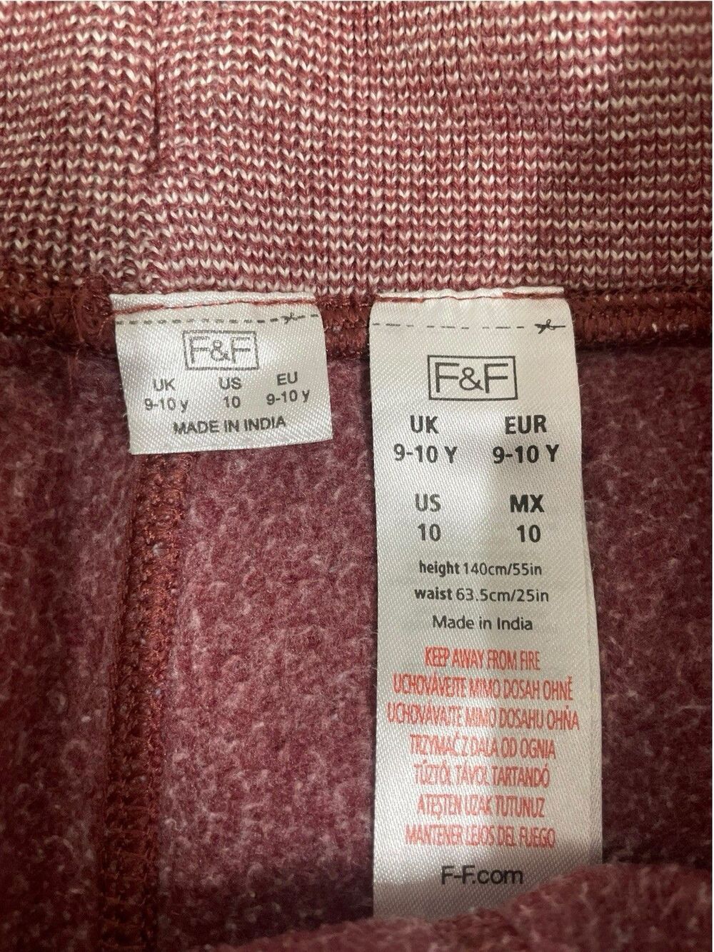 F&F Burgundy Sweatpants Jogger Pants Teens Regular Size 10 UK 9-10Y Waist 25 - Picture 3 of 5